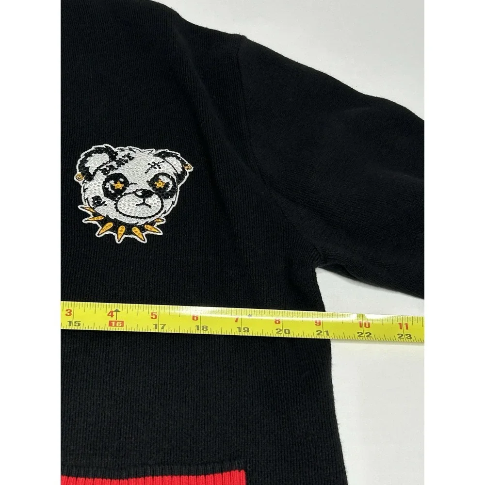 HARDY HARDY Women's Cardigan  Medium Black Red White Panda Bedazzled + Graphic
